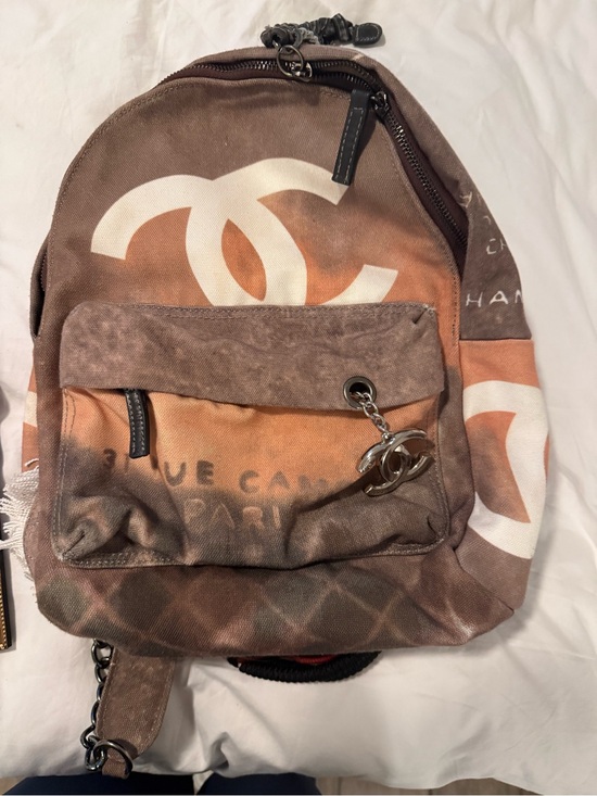 Designer Brown Quilted Canvas Backpack with Multicolor Strap